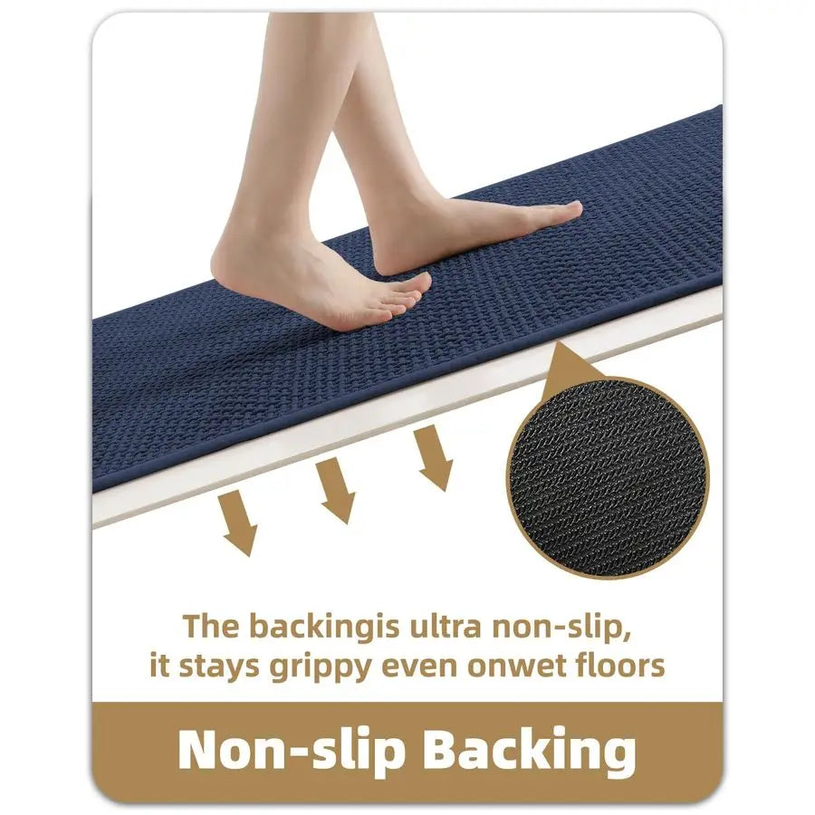 Rubber Backed Waffle Bath Mat Non Slip Machine Washable Chenille