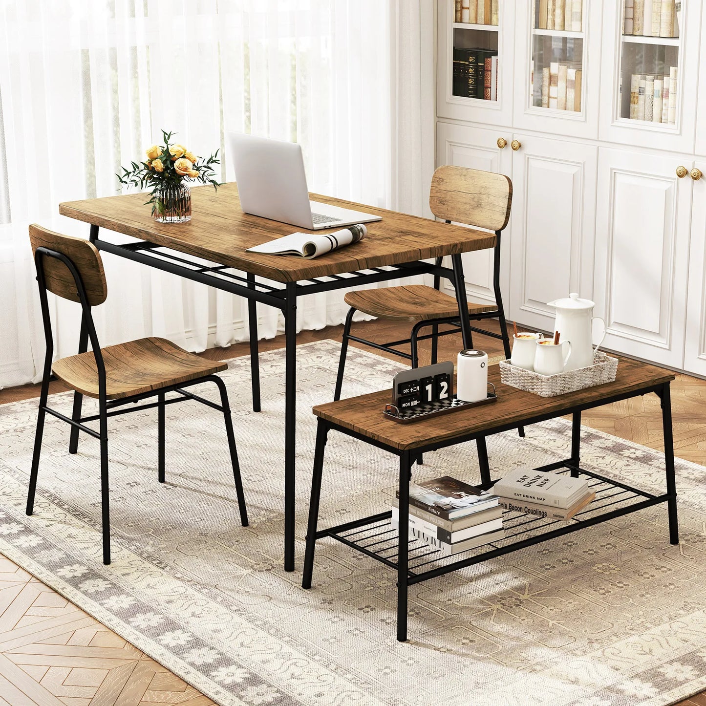 HOMASIS Dining Table Set For 4 With Bench And Chairs