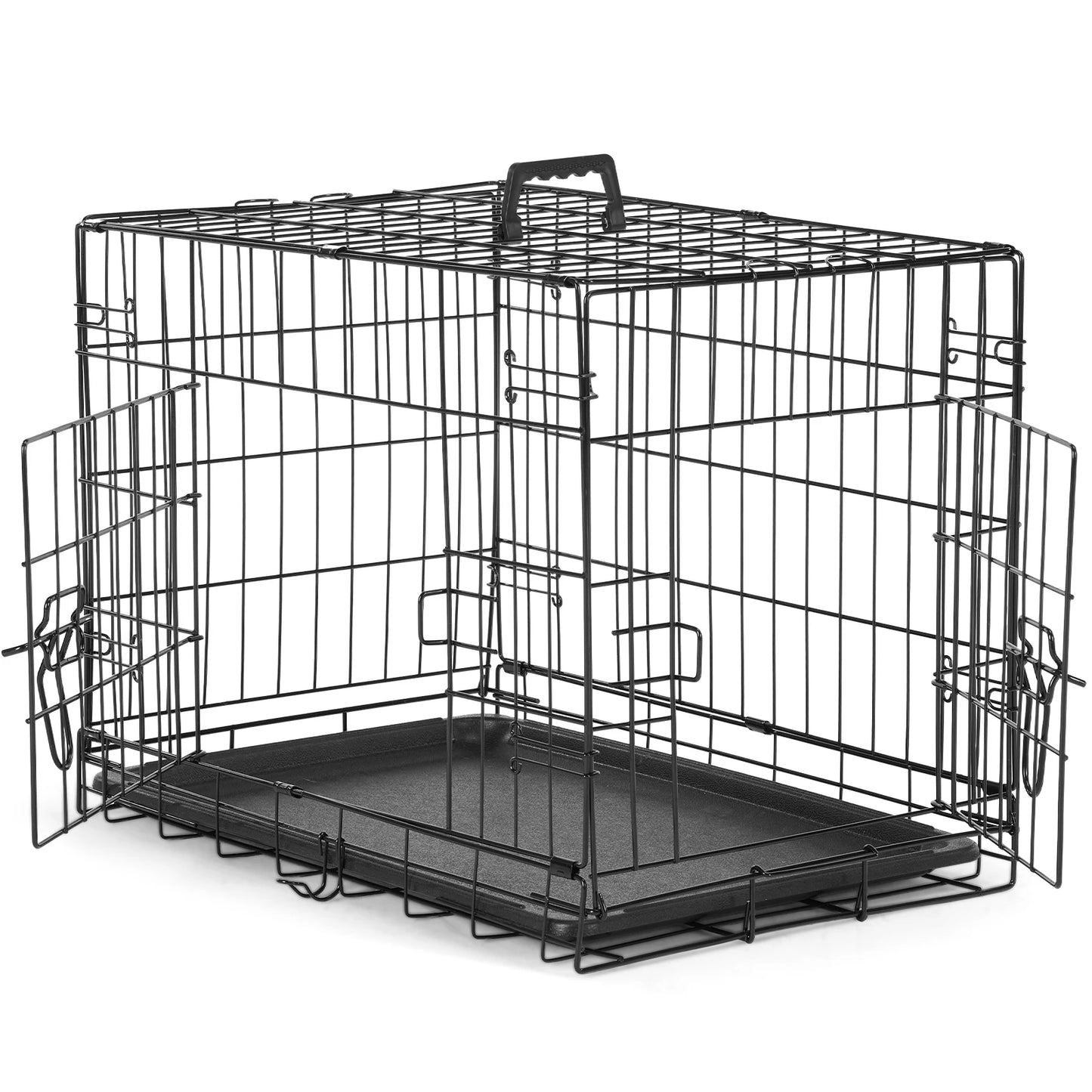 JHK Double Door Folding Metal Wire Dog Cage Pan Tray