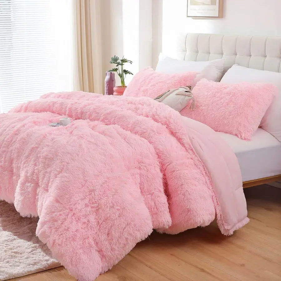 Fluffy Faux Fur Comforter Set Luxury Bedding