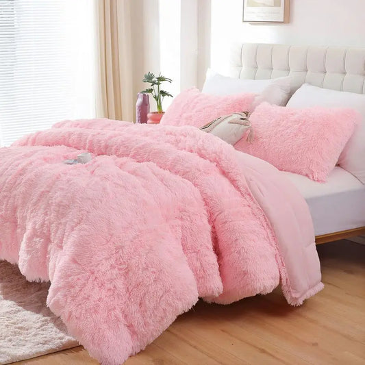 Fluffy Faux Fur Comforter Set Luxury Bedding
