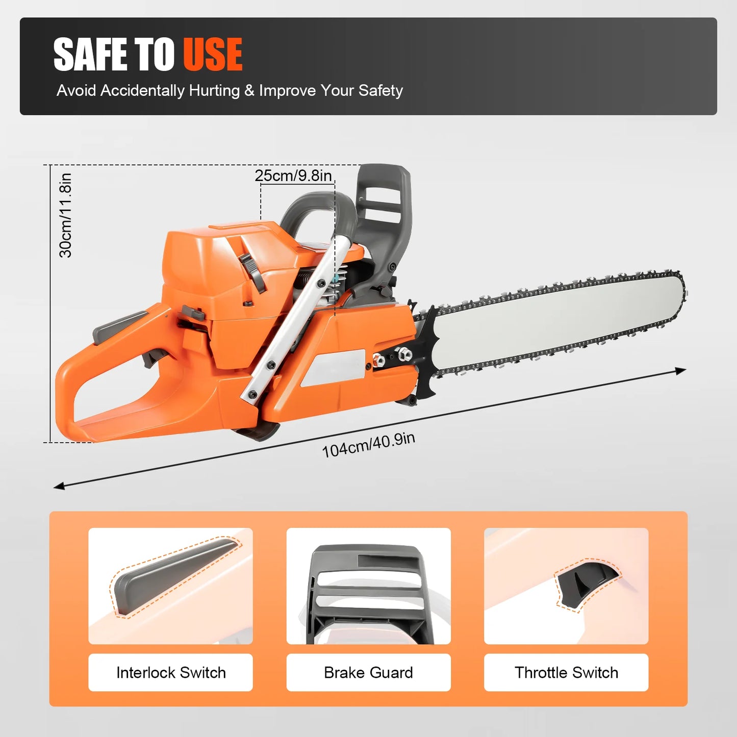 Gasoline Chainsaw 65cc 72cc Two Cycle Farm Wood Cutting