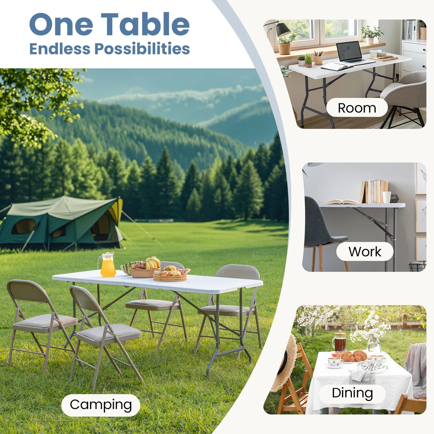 JHK Heavy Duty Portable Folding Table for Outdoor Indoor Use
