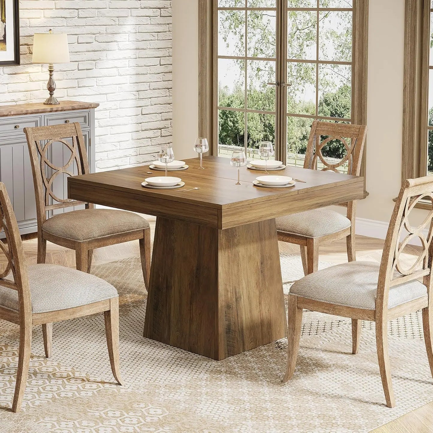 Little Tree Square Dining Table For 4 With Pedestal Base, Farmhouse Kitchen