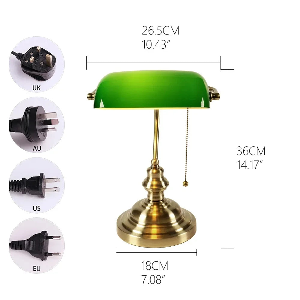 Newrays Desk Lamp Glass Banker Style Table Light Zipper Switch