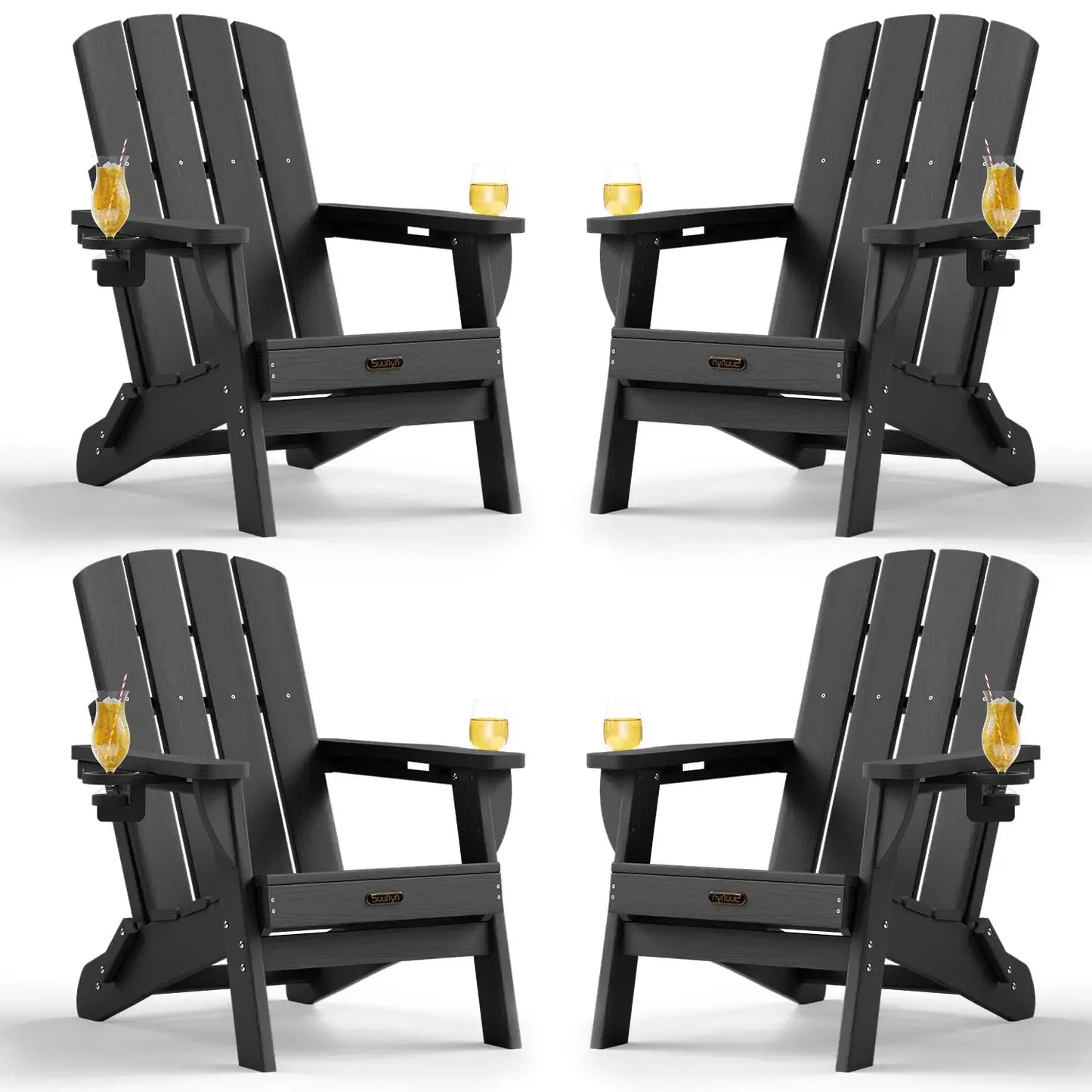 Folding Adirondack Chairs 4 Pack All Weather HDPE With Cupholders