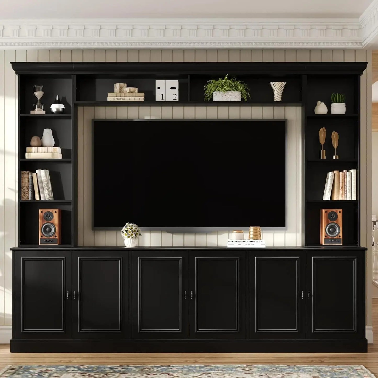Modern 4 Piece Entertainment Center Wall Unit TV Stand Bookshelves