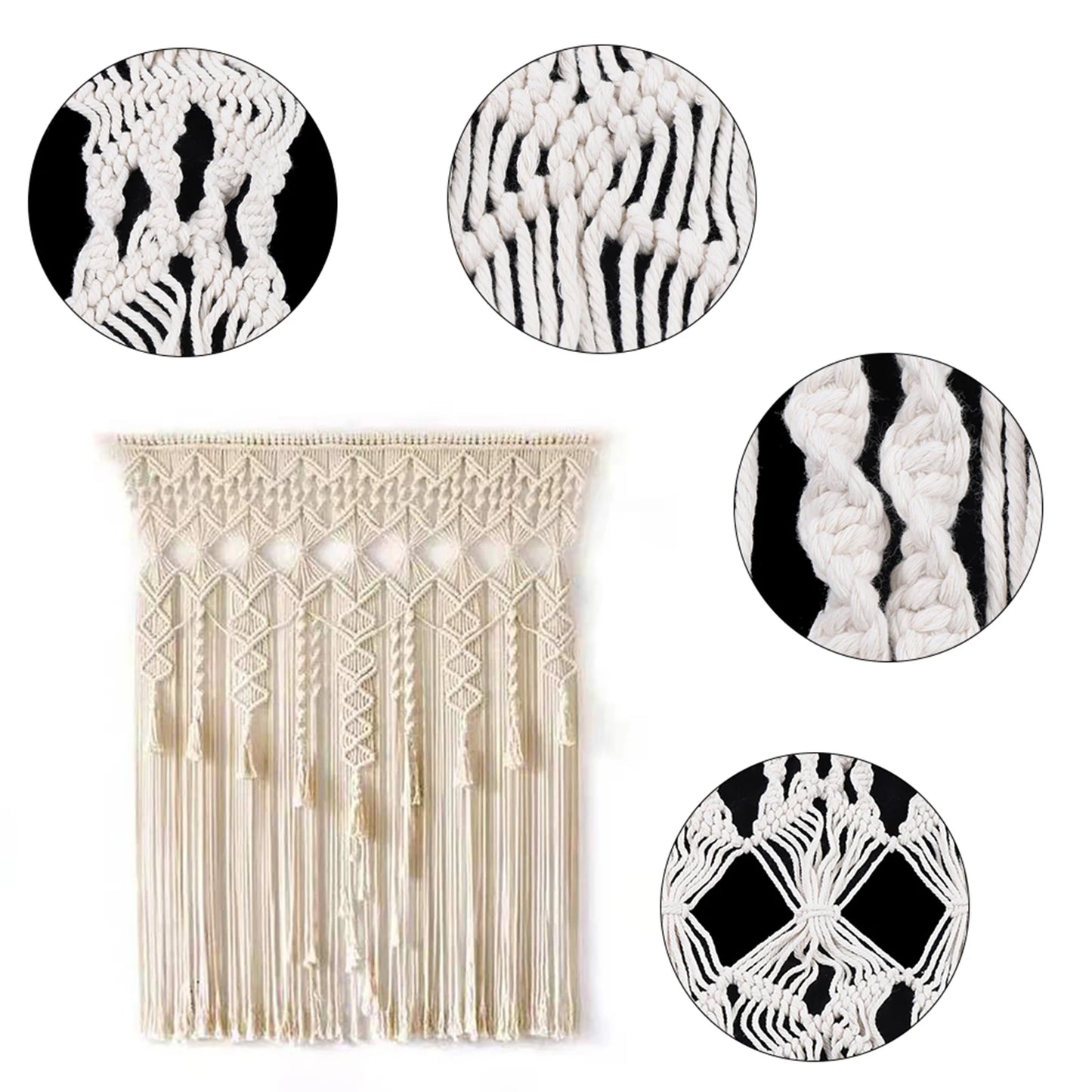Bymaocar Boho Macrame Curtain Beige Hand Woven Living Room Decor