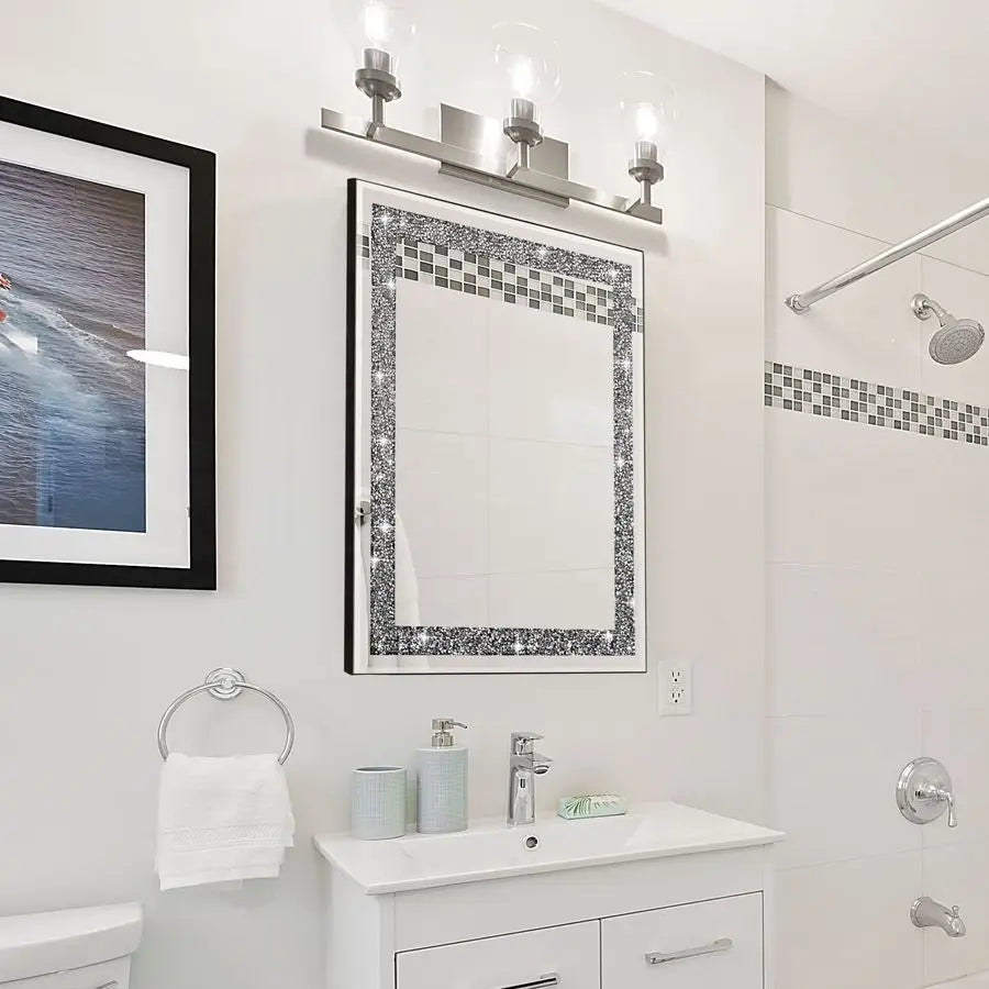 Rectangular Wall Mirror With Crystal Diamond Accents