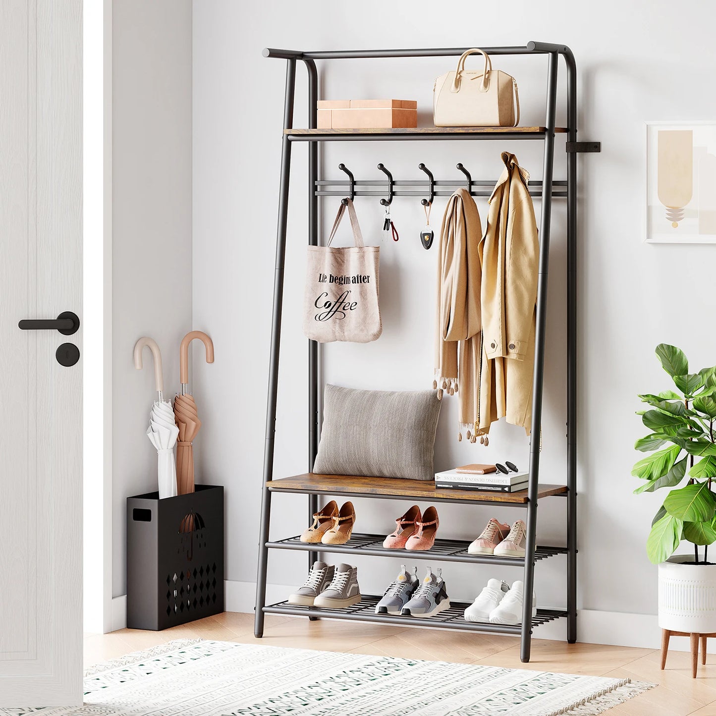 TWISTER.CK 4-In-1 Coat Rack Shoe Bench Hall Tree With Storage
