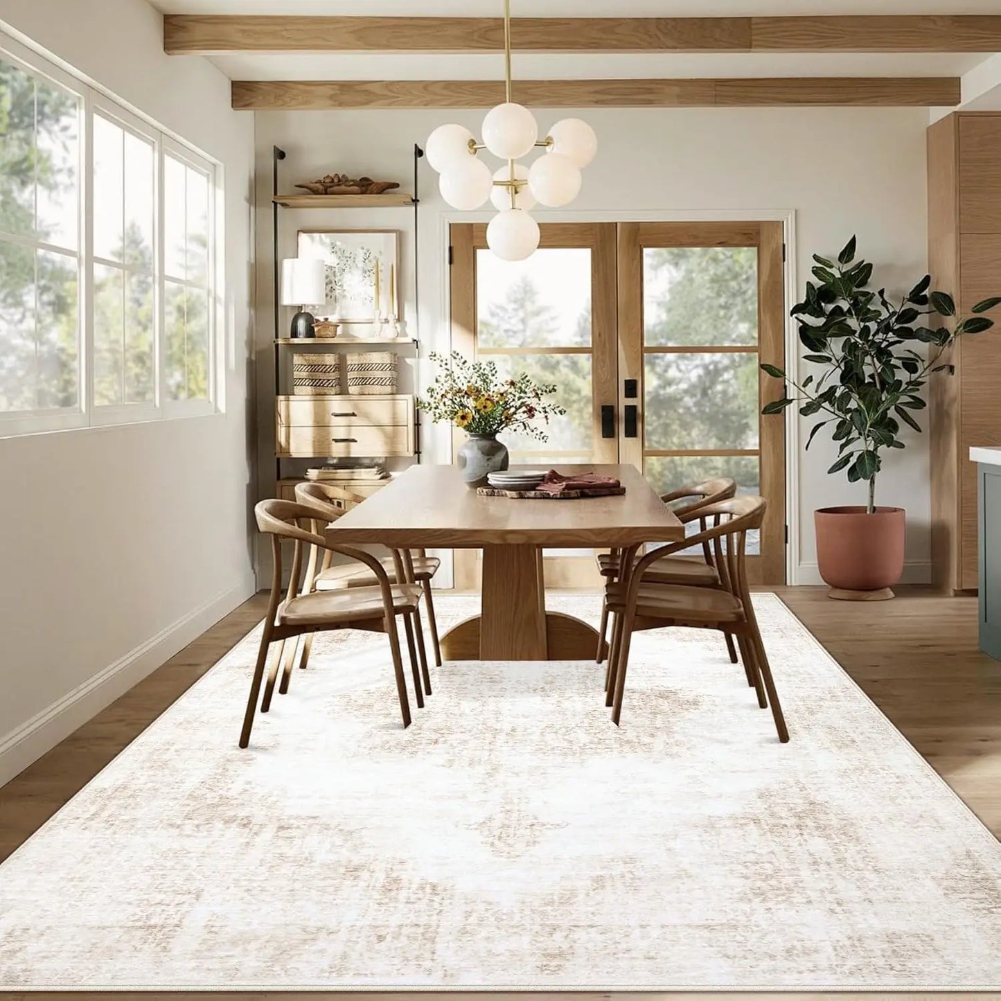 Vintage Washable Non-Slip Low-Pile Area Rug for Living Rooms
