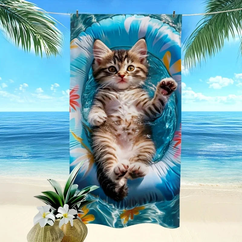 Cute Kitten Inflatable Floater Towel For Beach Pool Bath