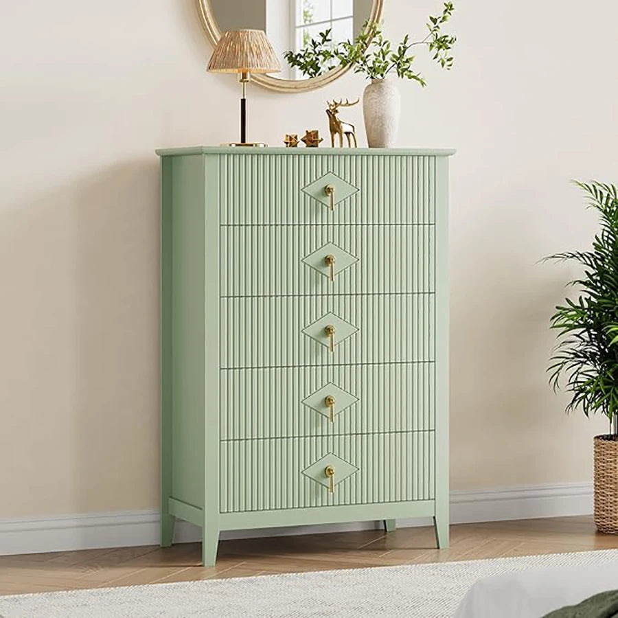 HiMISS Fluted Five Drawer Dresser Modern Wood Chest