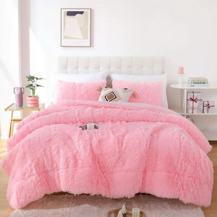 Fluffy Faux Fur Comforter Set Luxury Bedding