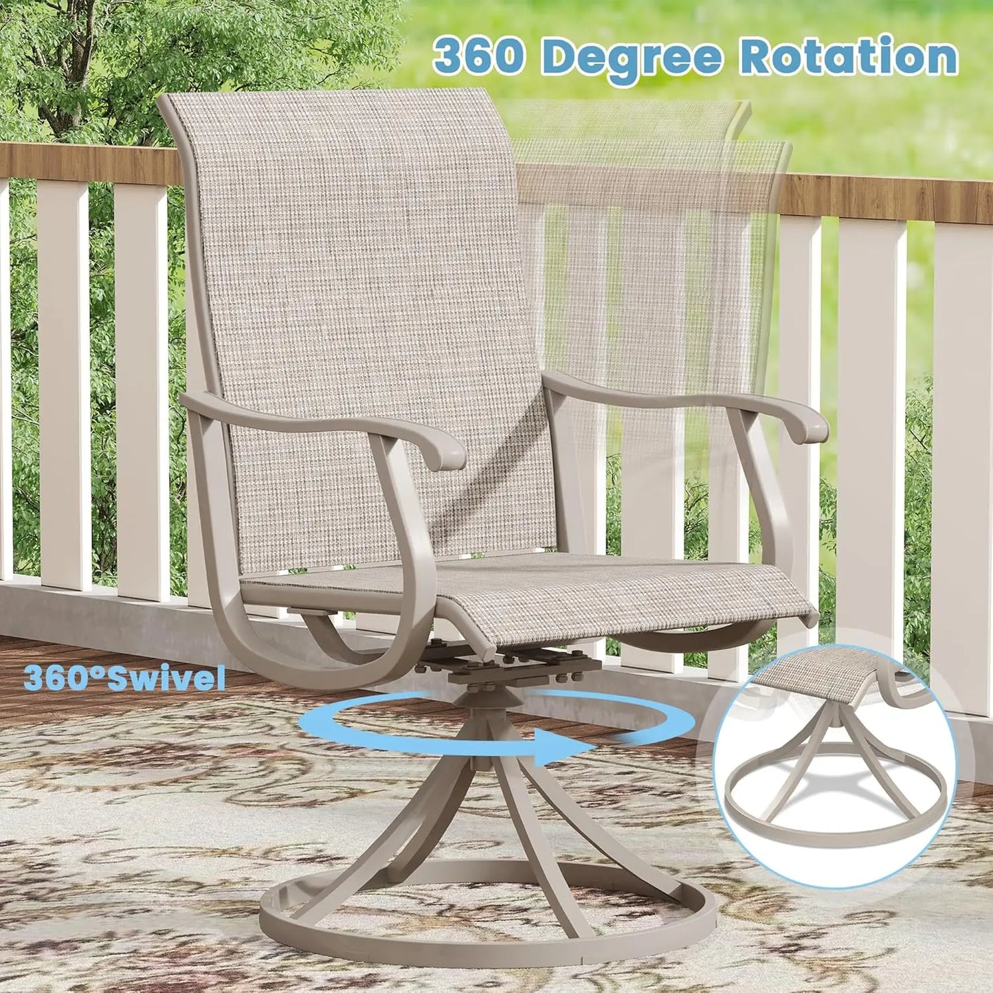 Patio Swivel Dining Chairs All-Weather Outdoor Textilene Fabric