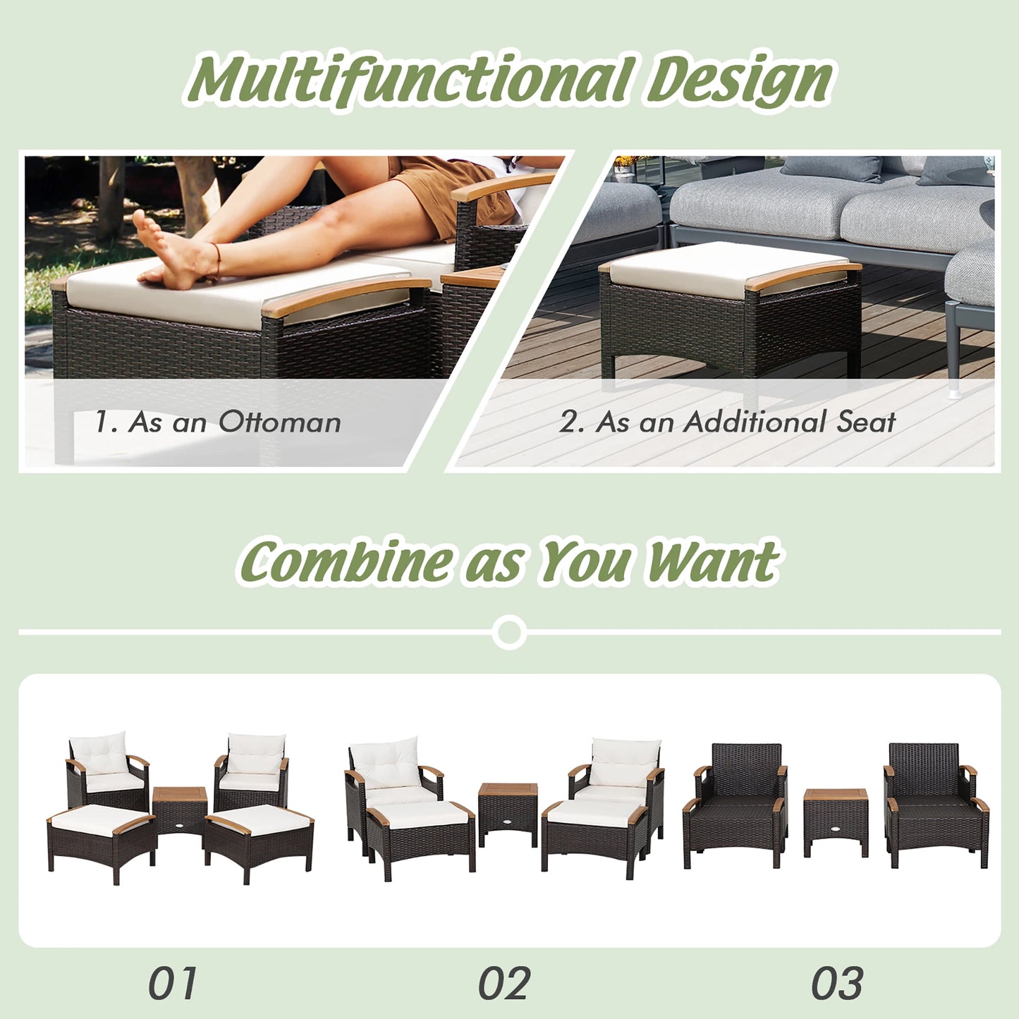 HOMASIS 5-Piece Patio Rattan Furniture Set With Cushioned Sofas And Table