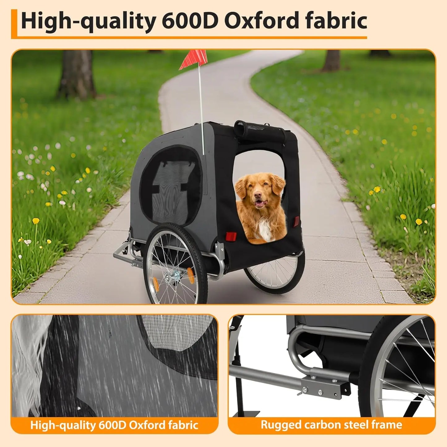 HiMISS Steel Dog Bike Trailer Folding Pet Carrier 40kg Capacity