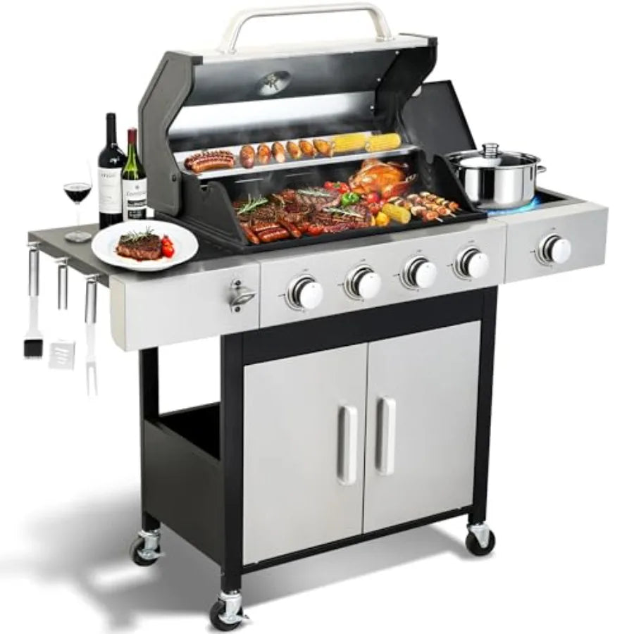 Four Burner Propane Gas BBQ Grill With Side Burner Stainless