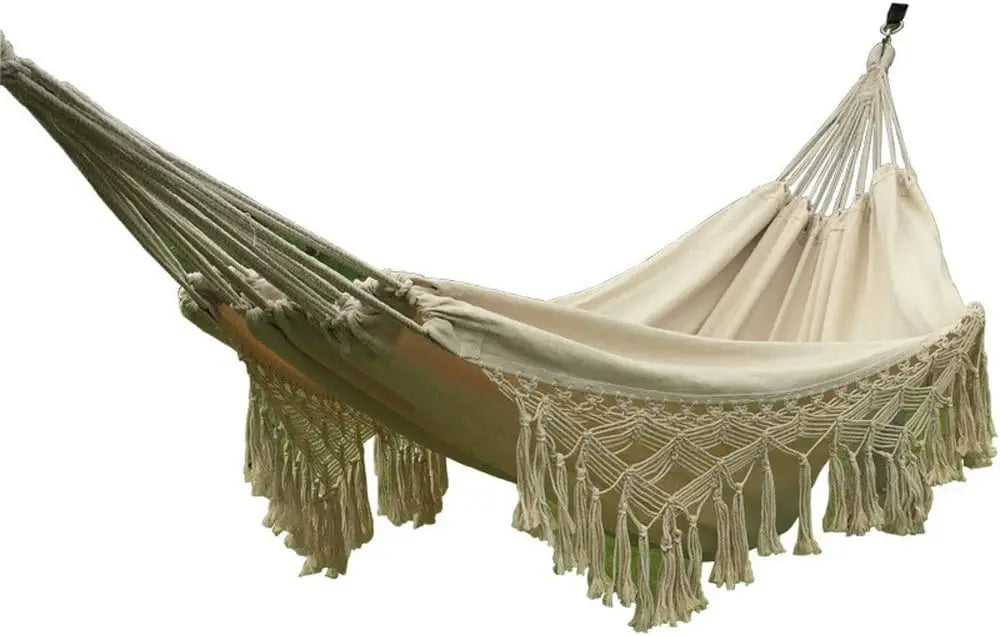 Handmade Cotton Hammock With Crochet Fringe Indoor Outdoor Boho