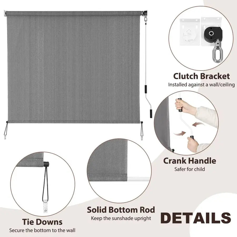 Outdoor Sunshade Roller Shades Cordless Privacy Screen UV Protection