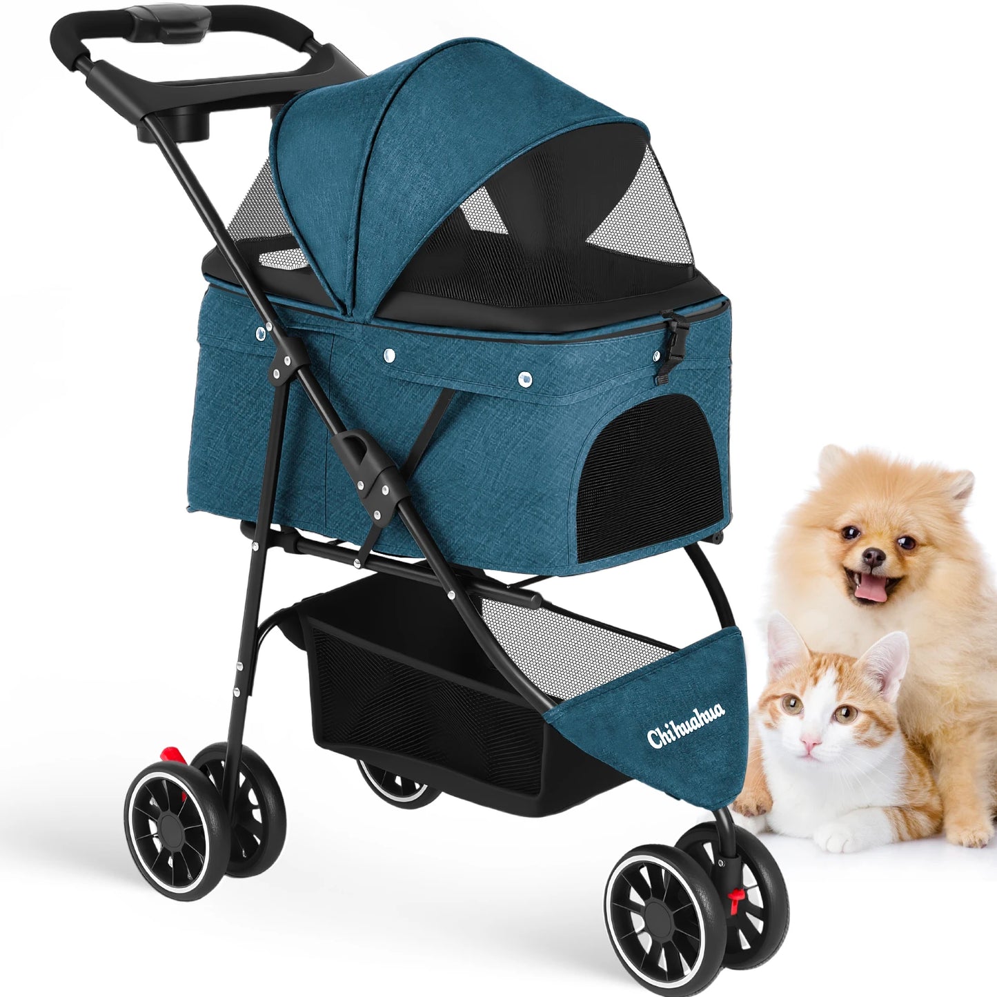 Chihuahua Foldable Pet Stroller for Cats and Dogs Three Wheels