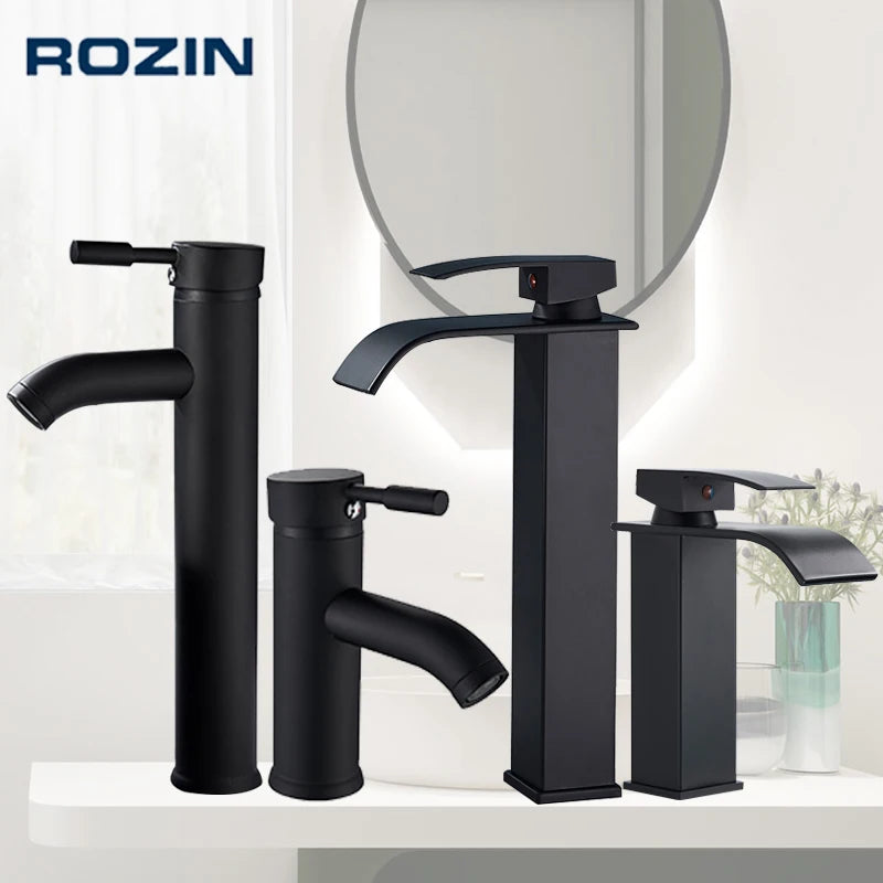 Rozin Matte Black Basin Faucet Deck Mounted Single Lever Tap