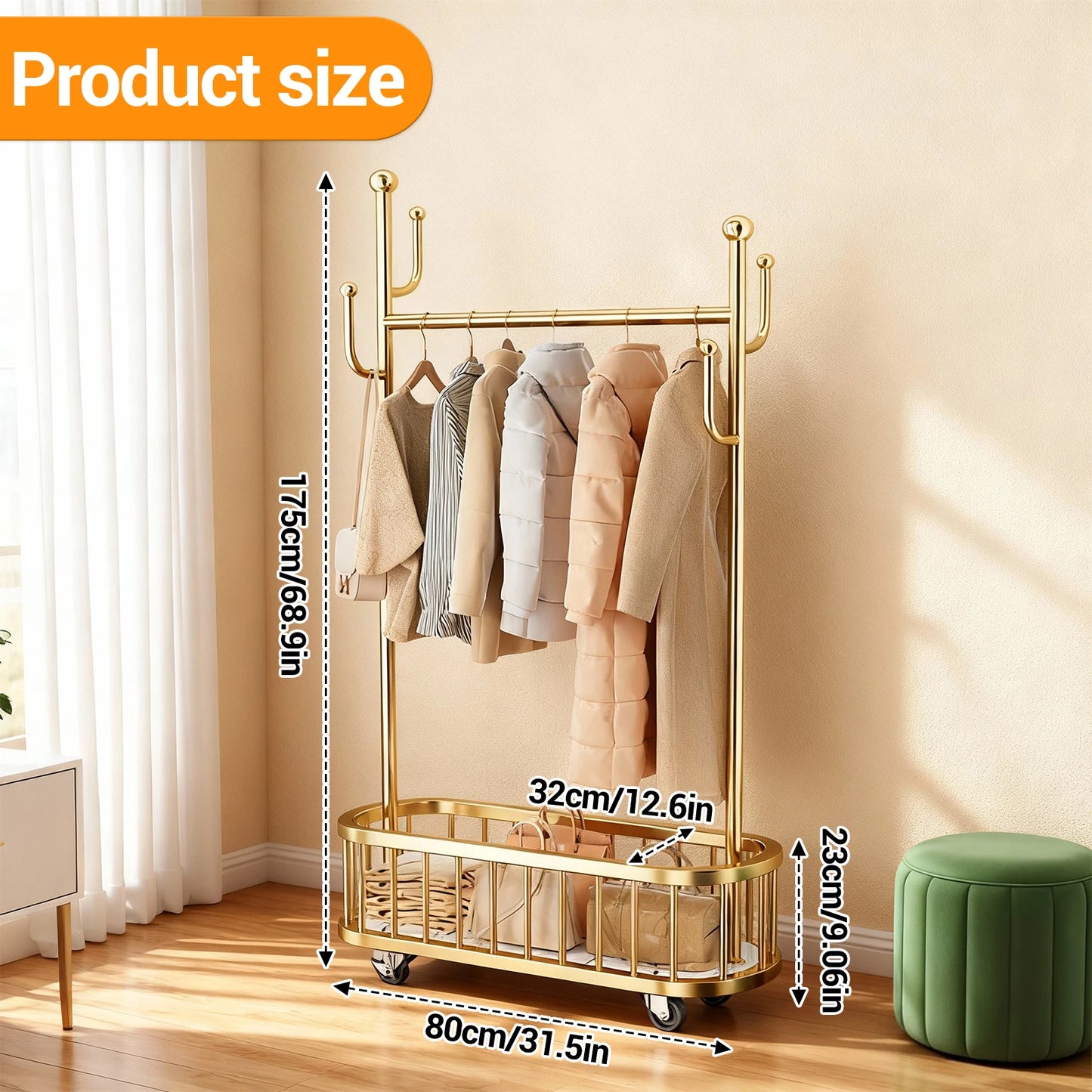 TWISTER.CK Movable Clothes Rack With Storage Basket For Coats