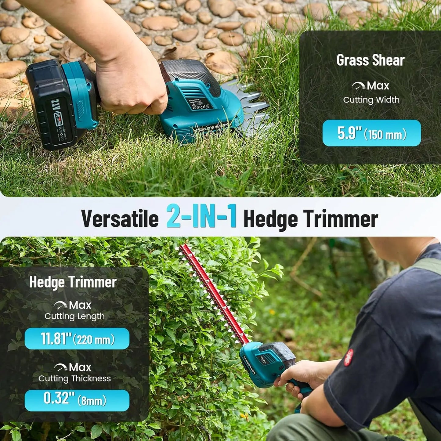 Seesii 3-in-1 Cordless Pole Hedge Trimmer