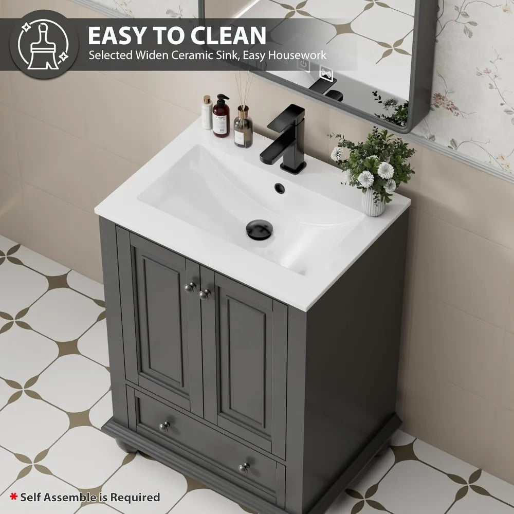 Retro Oak Bathroom Vanity Sink Combo With Gourd Legs