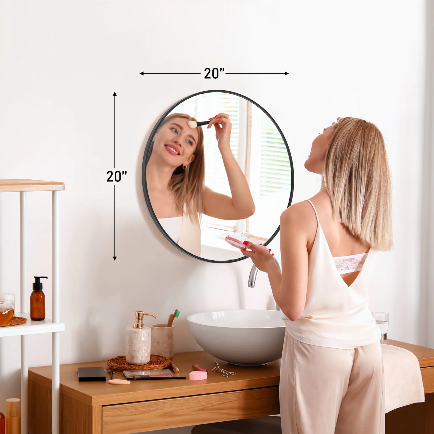 JHK Modern Round Vanity Mirror Framed Matte Metal Wall Mount