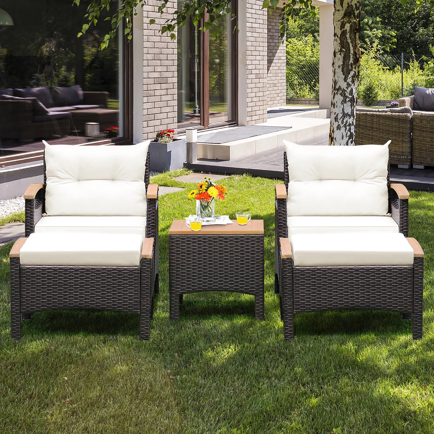HOMASIS 5-Piece Patio Rattan Furniture Set With Cushioned Sofas And Table