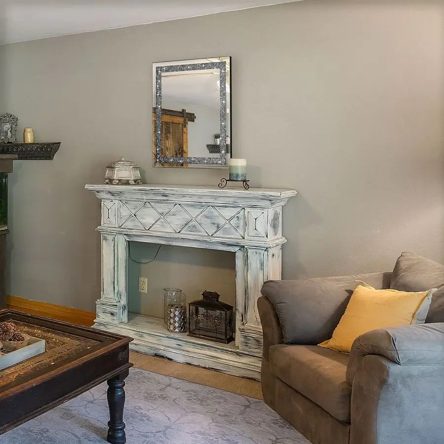 Rectangular Wall Mirror With Crystal Diamond Accents