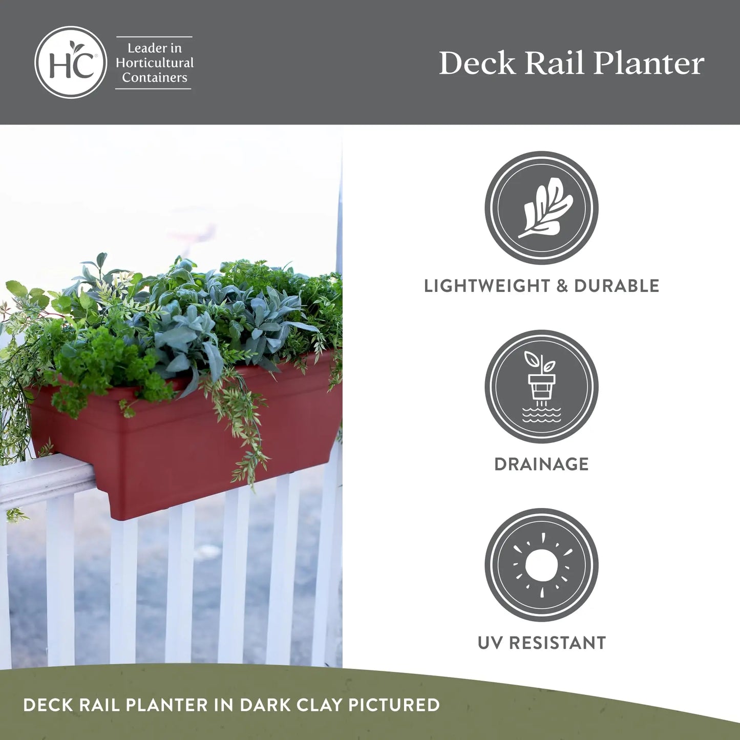 Deck Rail Planter Box With Drainage Plug Lightweight UV Resistant