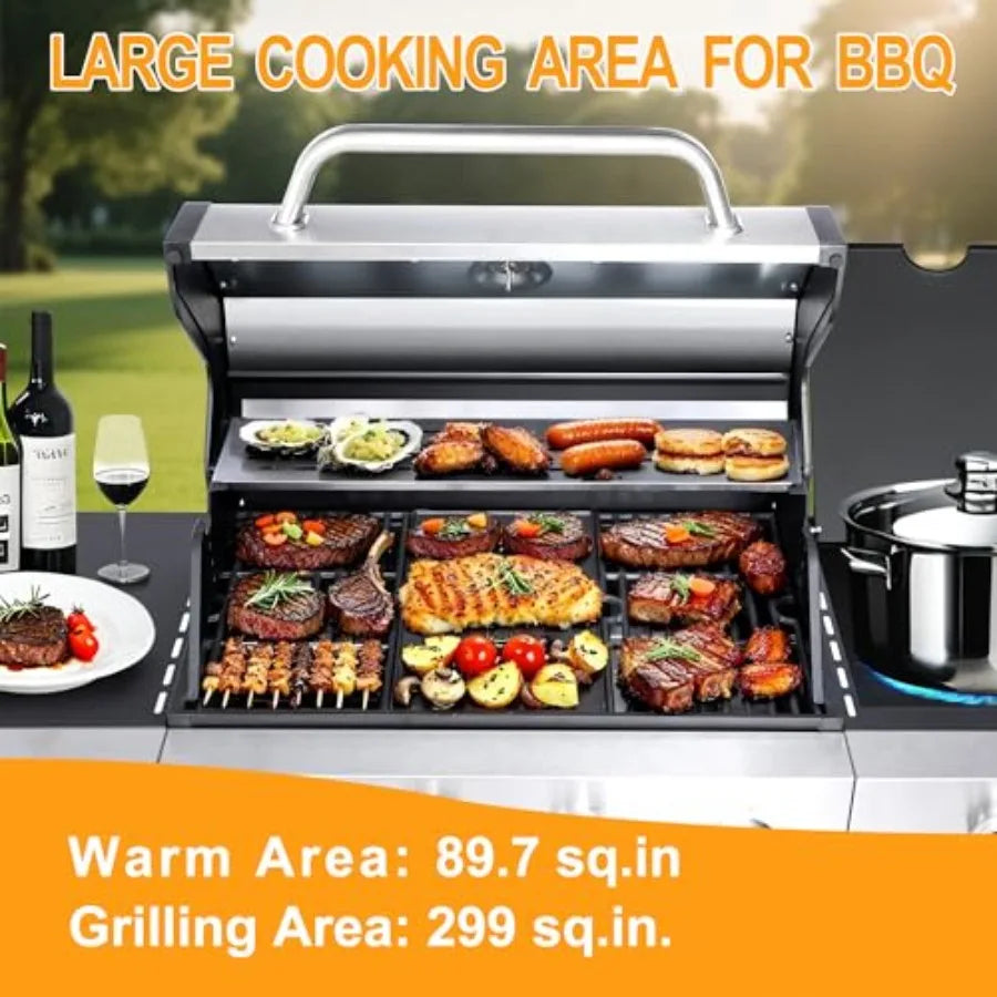 Four Burner Propane Gas BBQ Grill With Side Burner Stainless