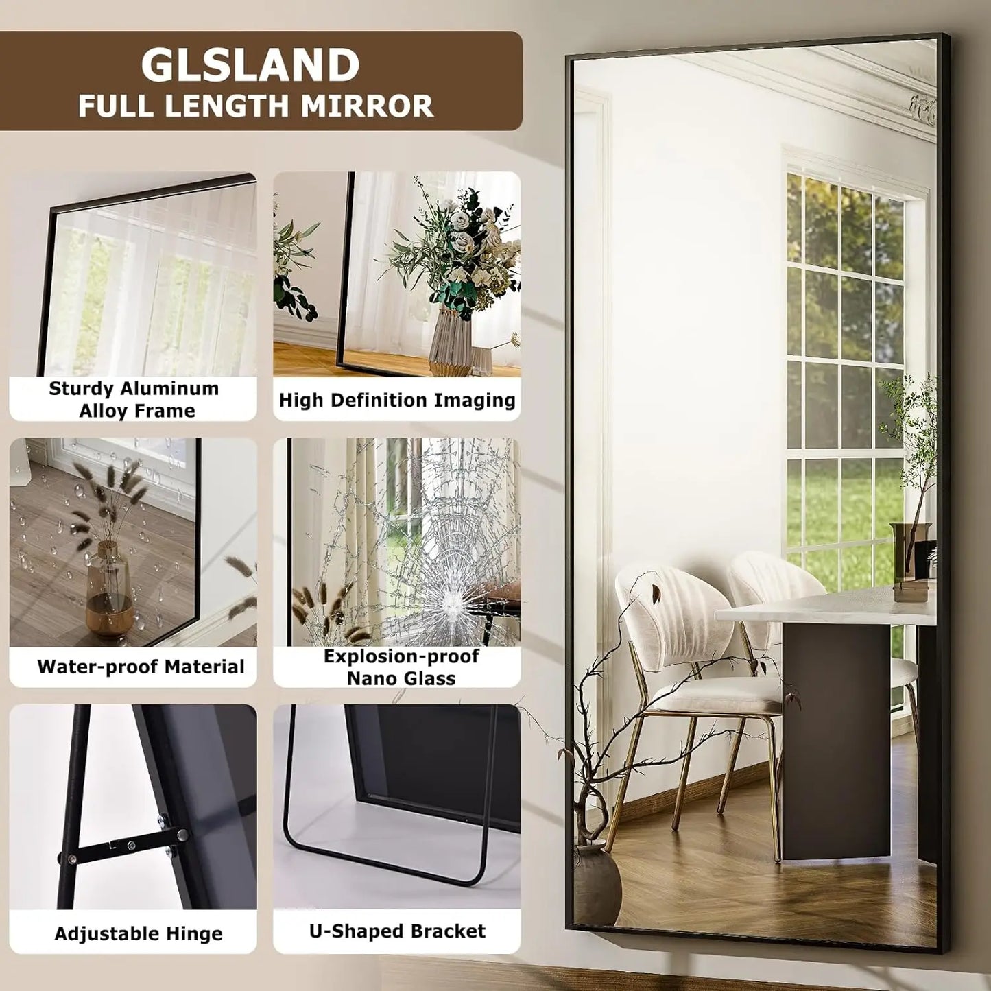 GLSLAND Rectangular Mirror for Living Room and Bedroom