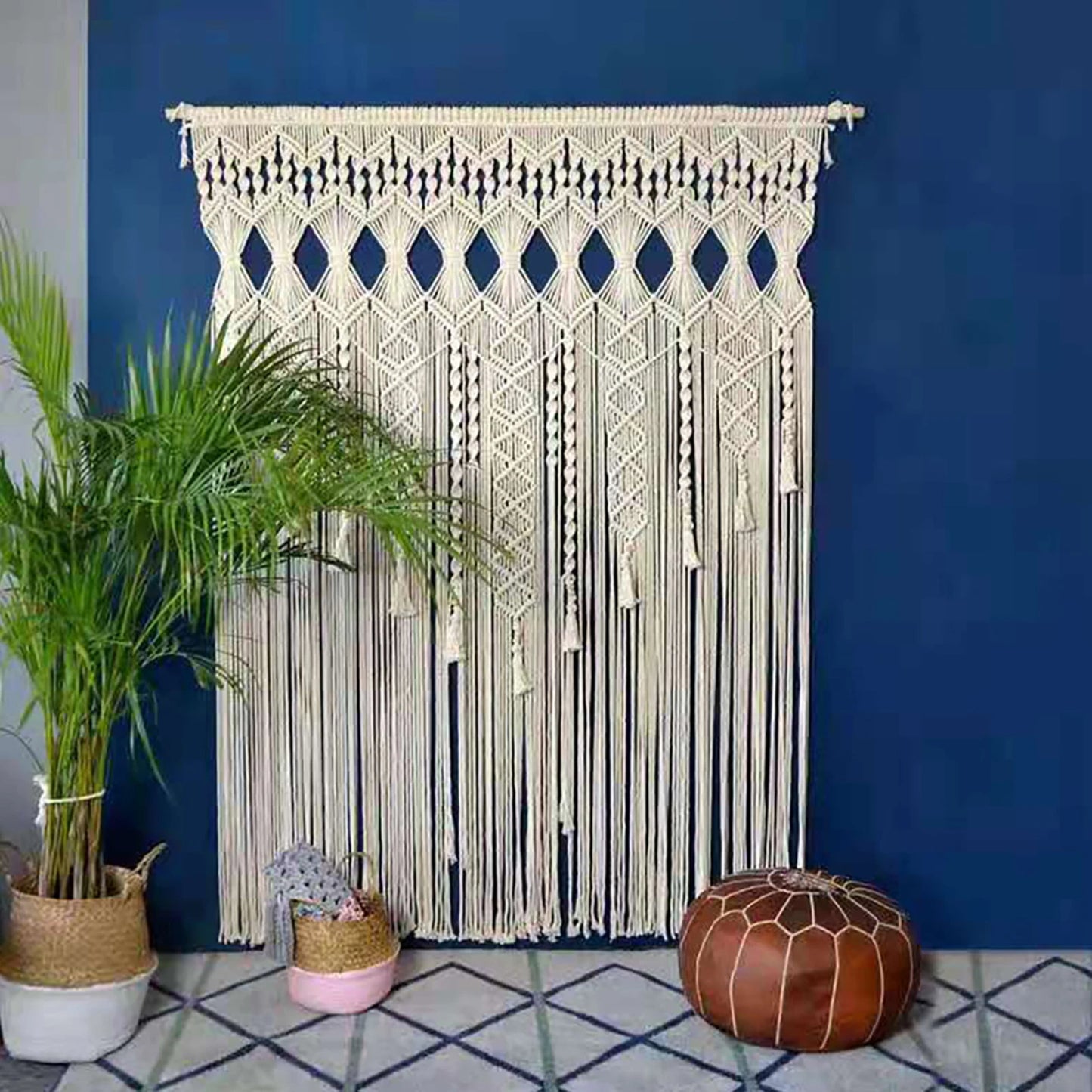 Bymaocar Boho Macrame Curtain Beige Hand Woven Living Room Decor
