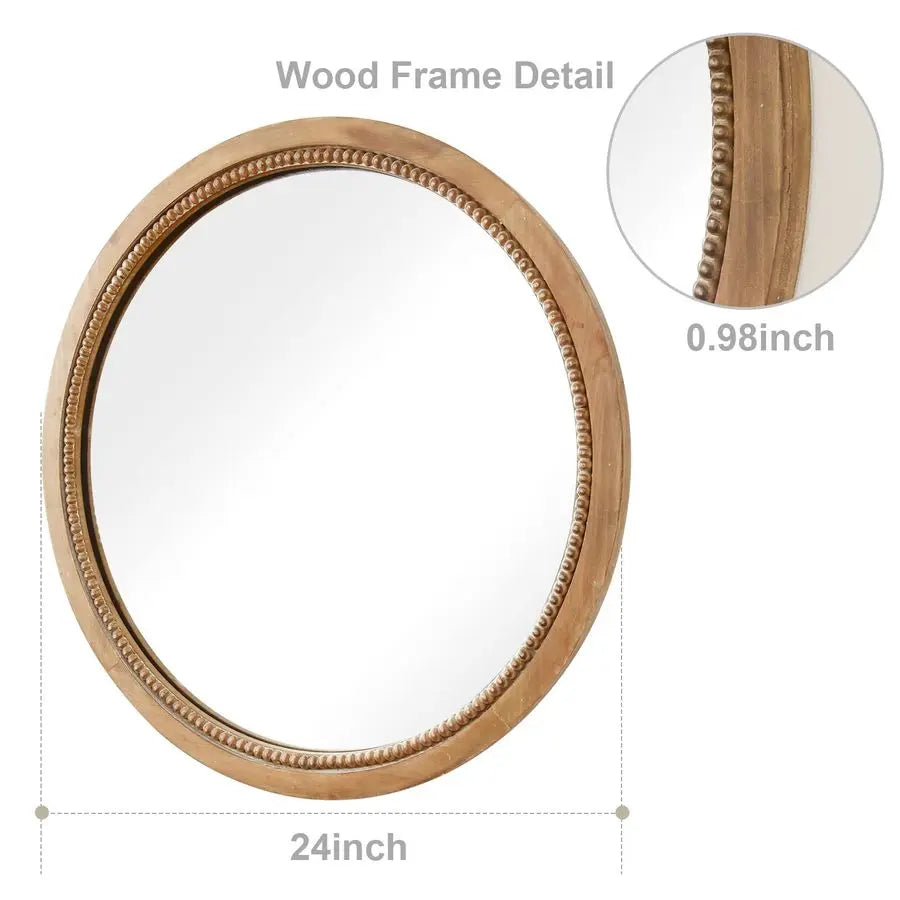 Round Wood Mirror Circle Rustic Farmhouse Natural Wooden Frame Boho