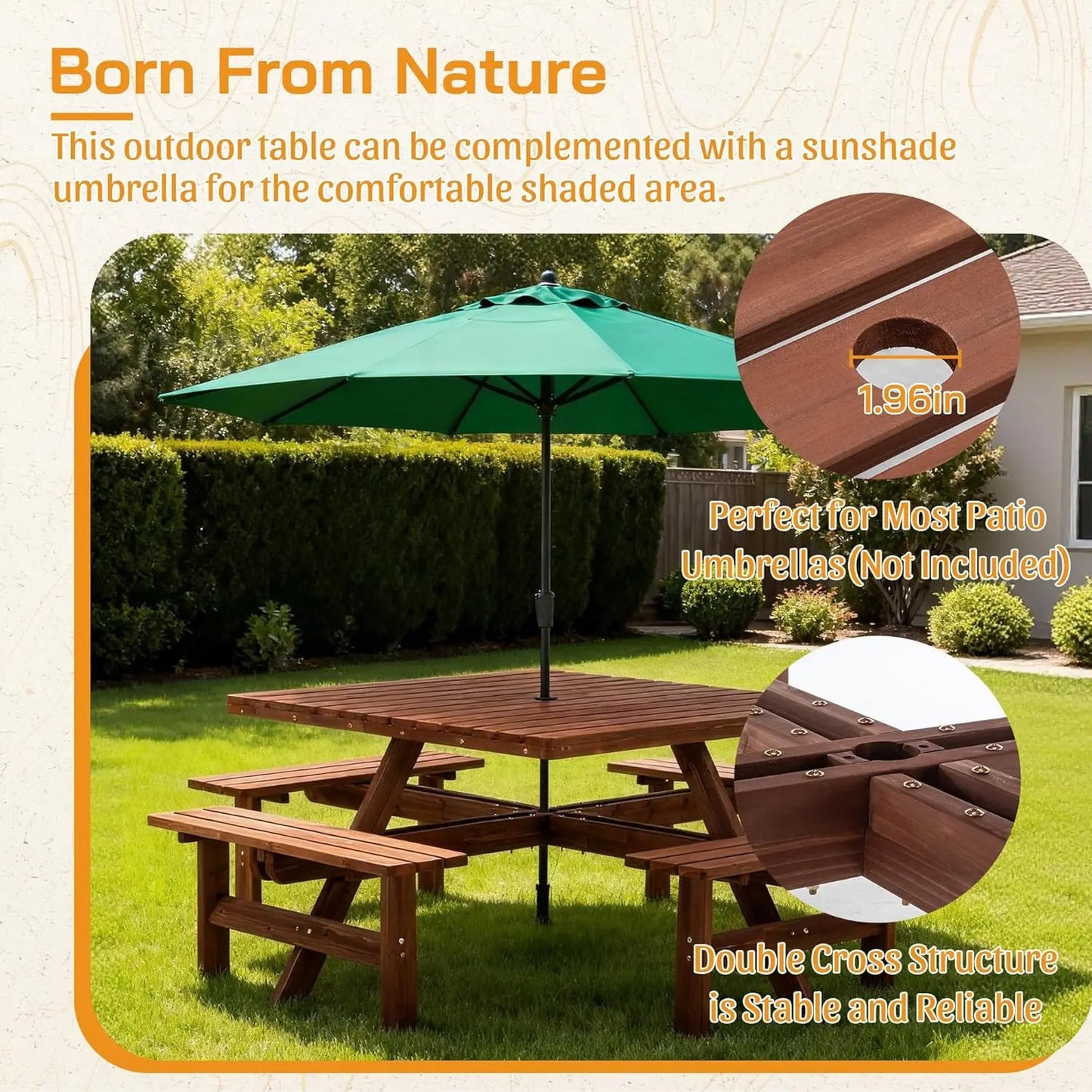 Wood Picnic Table Bench Set For Outdoor Patio Dining
