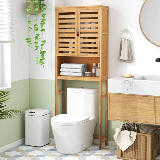 RBXC Freestanding Bamboo Over Toilet Storage Cabinet With Doors