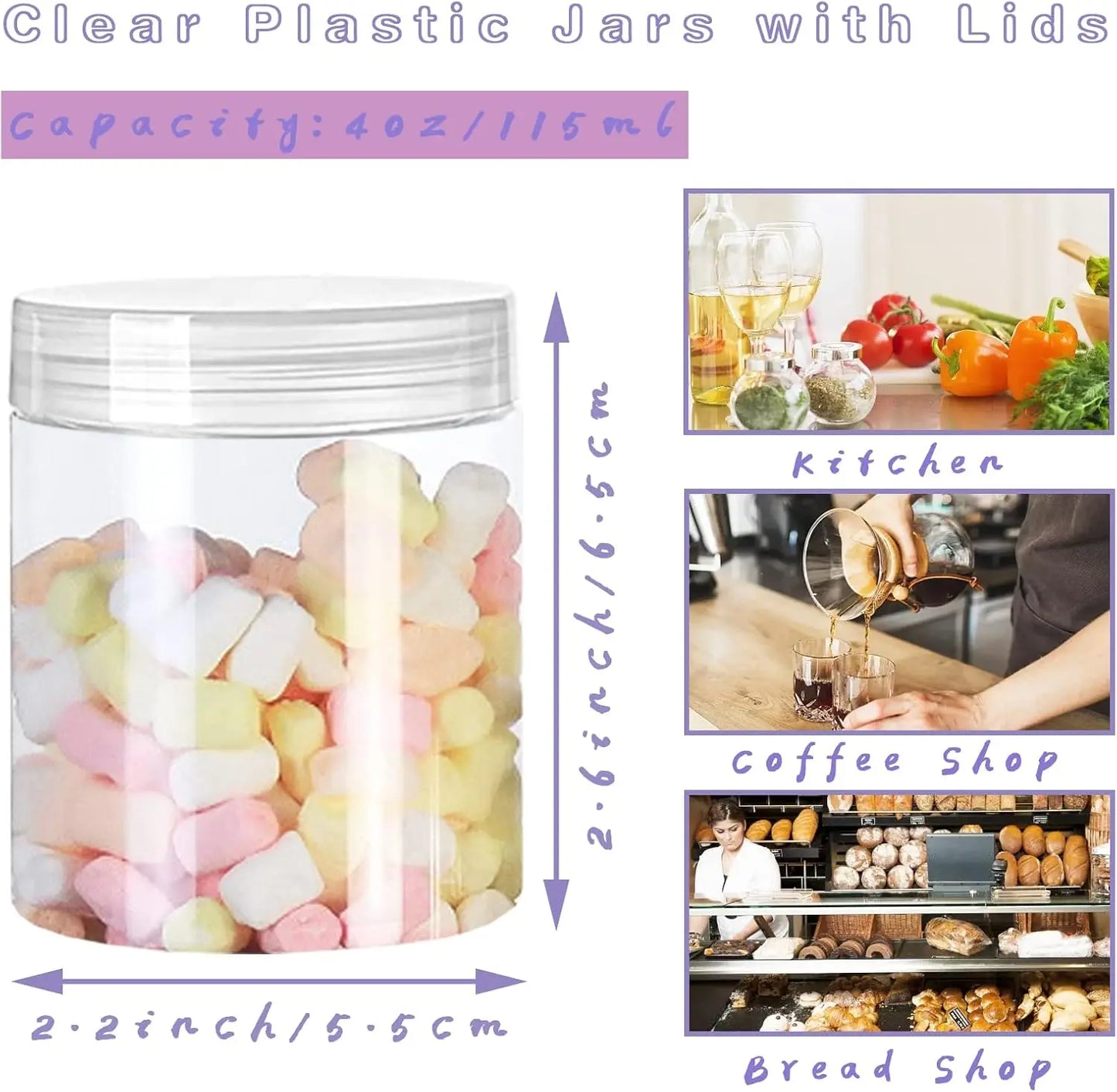 20 Pack Clear Plastic Jars With Lids Wide Mouth Storage Containers