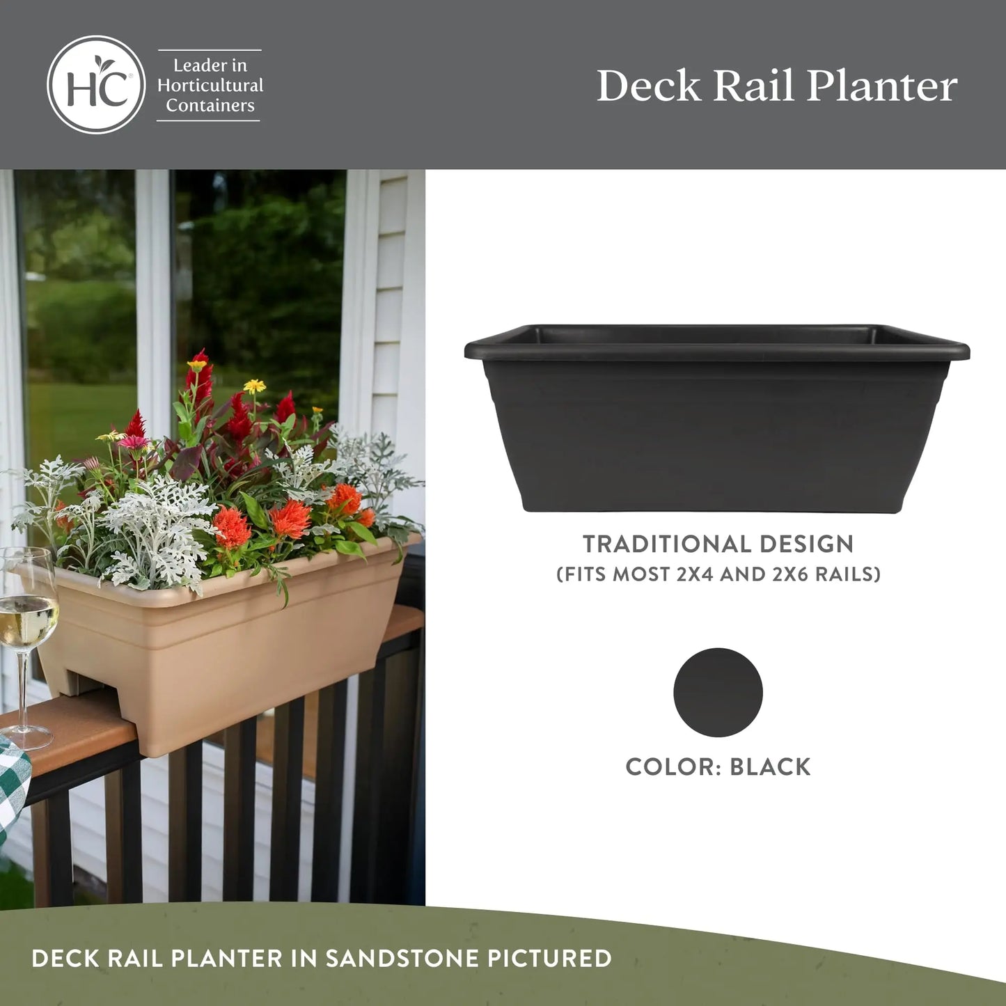 Deck Rail Planter Box With Drainage Plug Lightweight UV Resistant