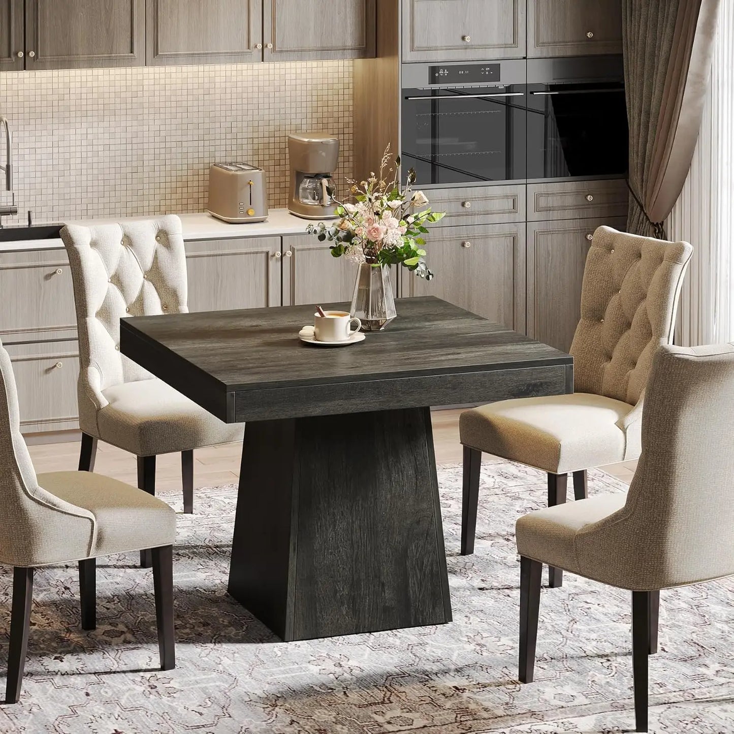 Little Tree Square Dining Table For 4 With Pedestal Base, Farmhouse Kitchen