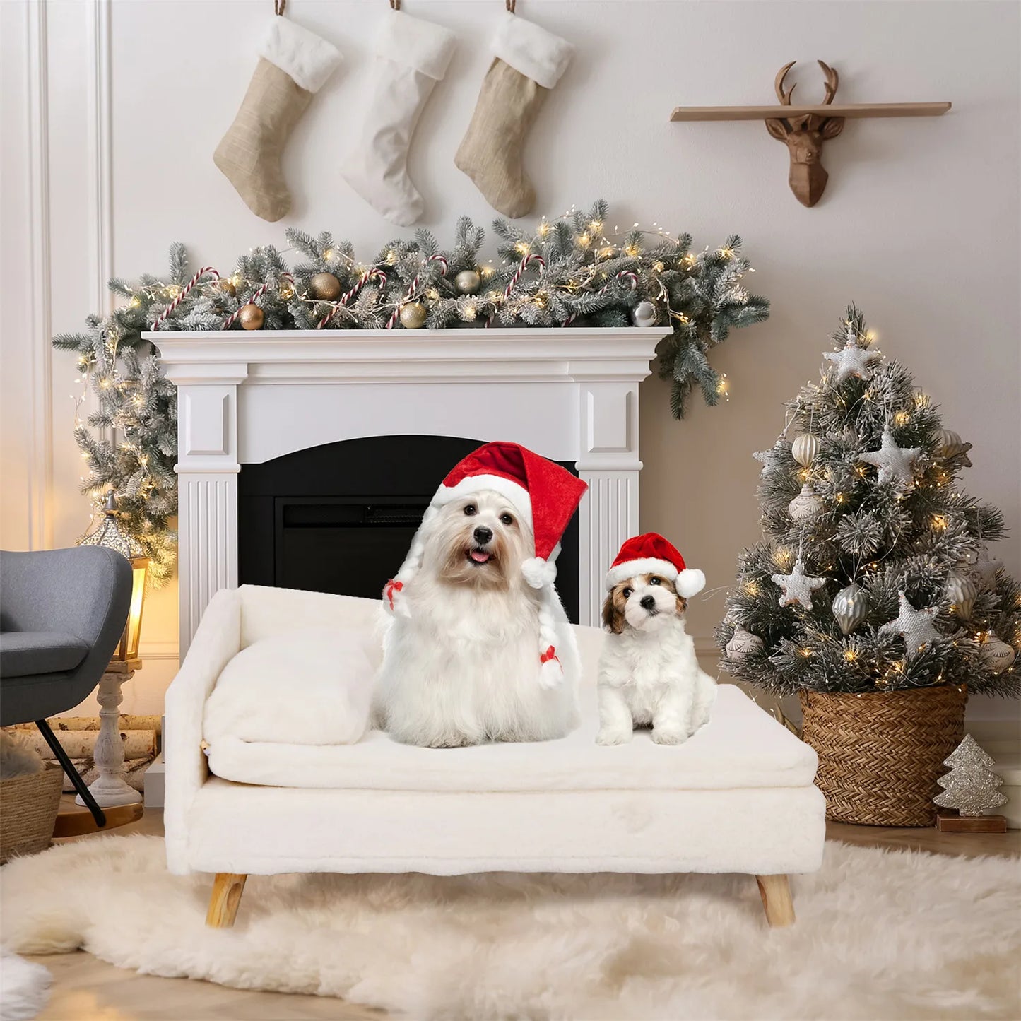 BINGOPAWCN Elevated Pet Bed Nordic Stool With Cozy Waterproof Pad