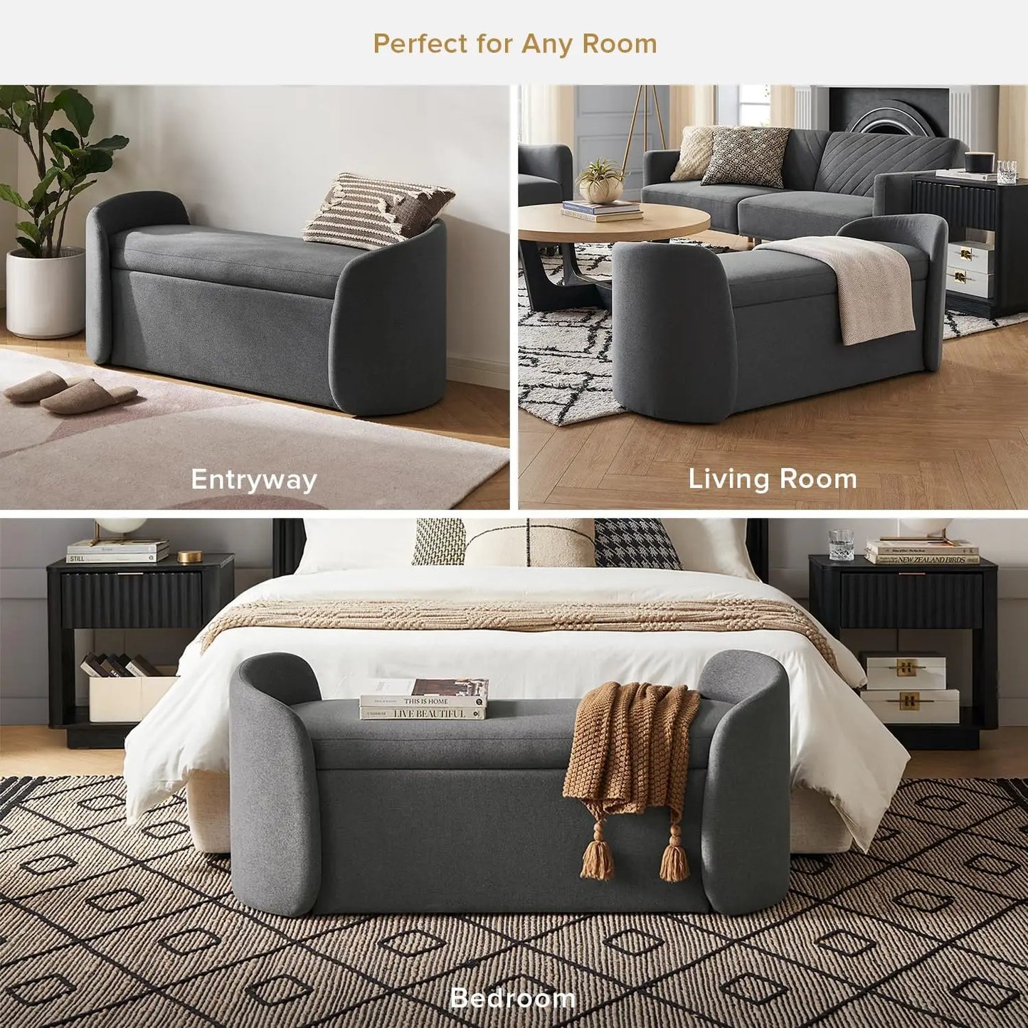 Ottoman Storage Bench for Entryway and Window Seating
