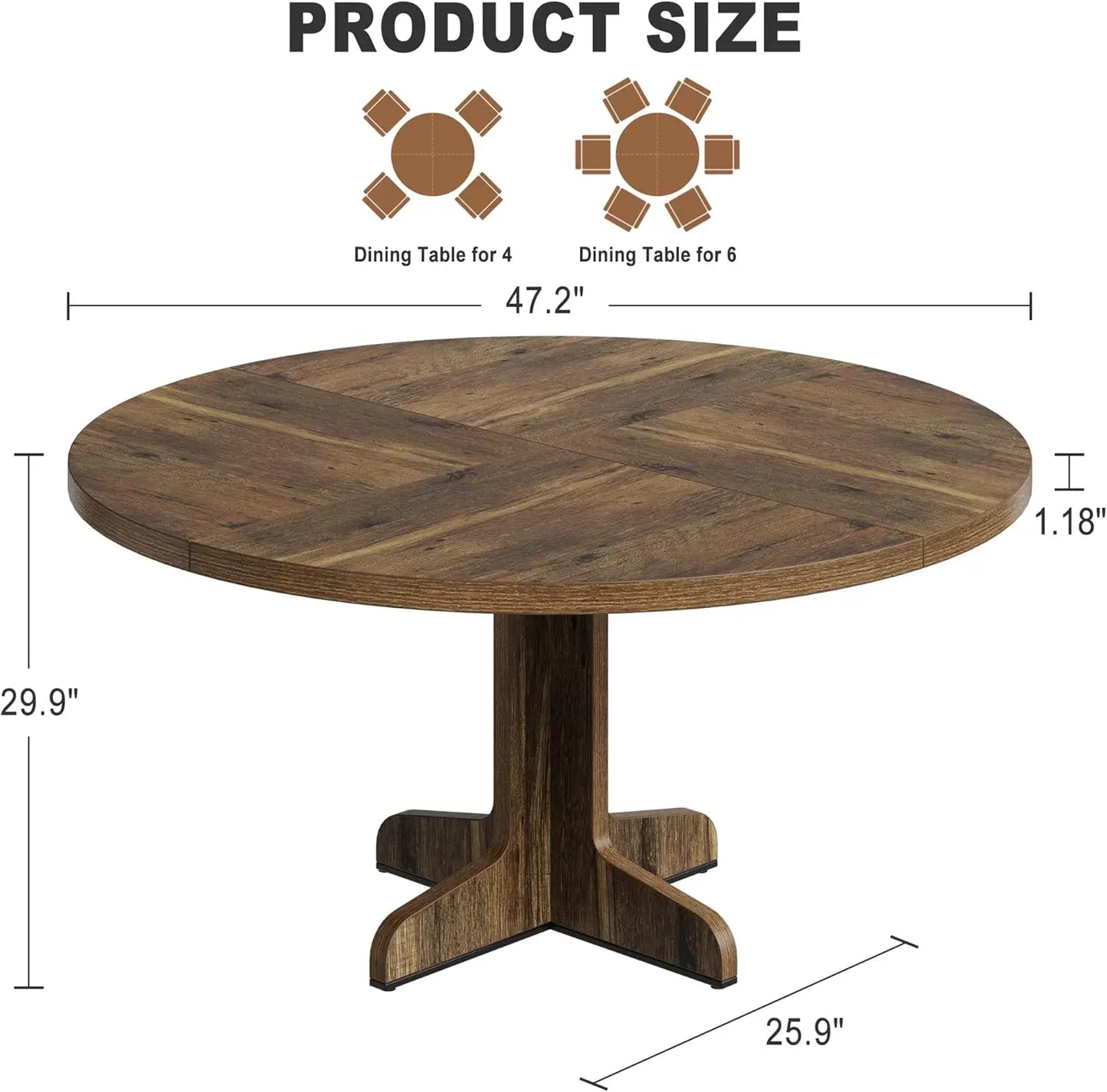 Studyset Round Dining Table For 4 Farmhouse Wood Top