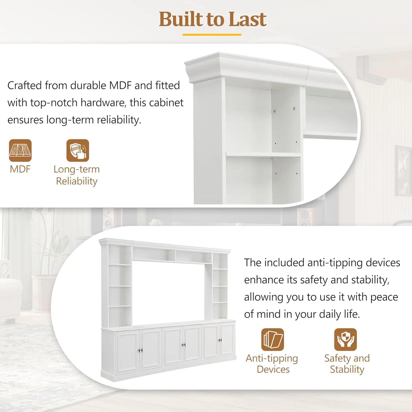 Modern 4 Piece Entertainment Center Wall Unit TV Stand Bookshelves