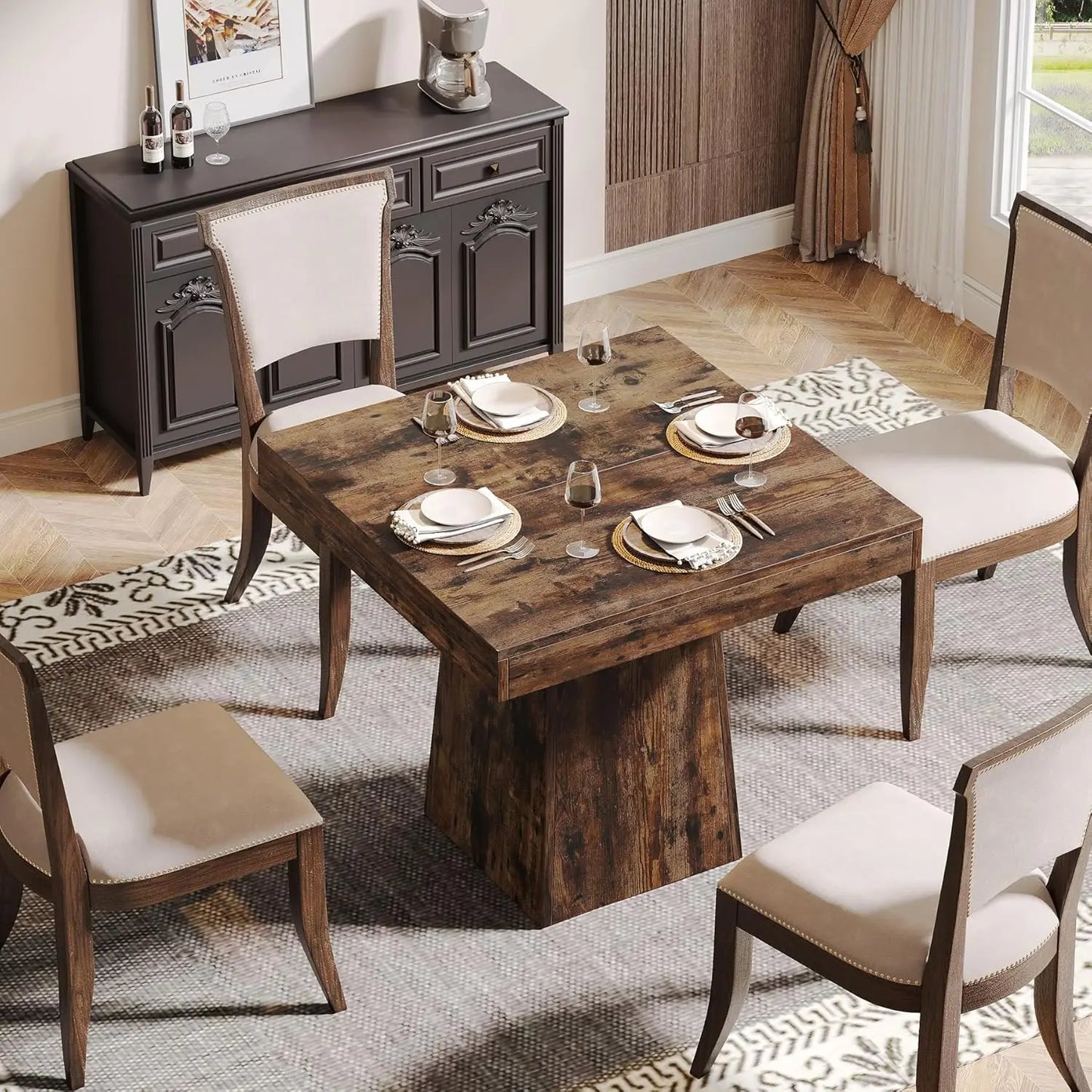 Little Tree Square Dining Table For 4 With Pedestal Base, Farmhouse Kitchen