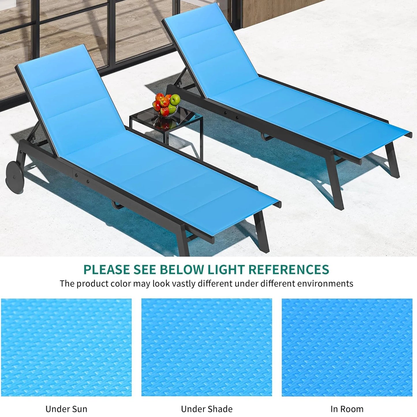 HiMISS 3 Piece Patio Chaise Chairs Set With Side Table