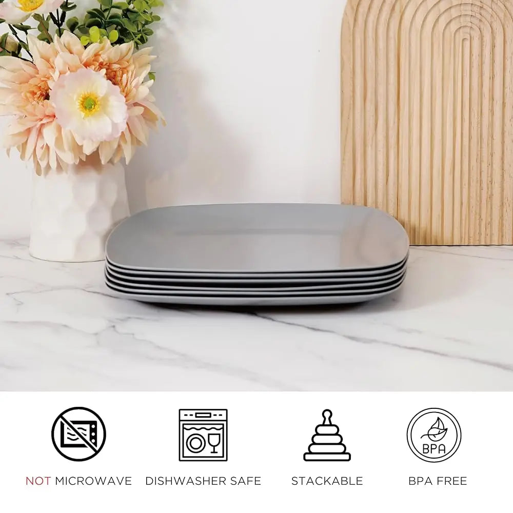 BONJEAN Unbreakable Melamine Square Dinner Plates Set
