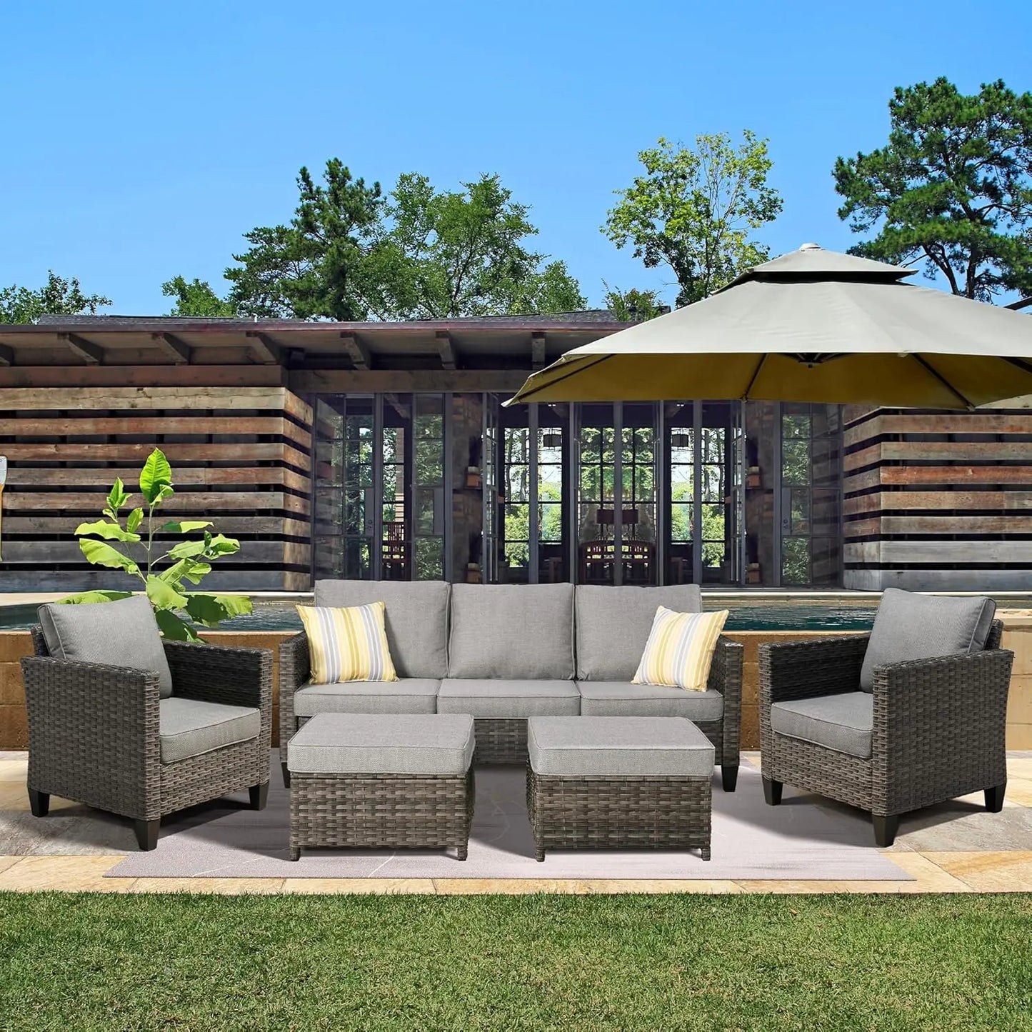 XIAOLANG Outdoor Patio Furniture Set Wicker Rattan Sofa Ottomans